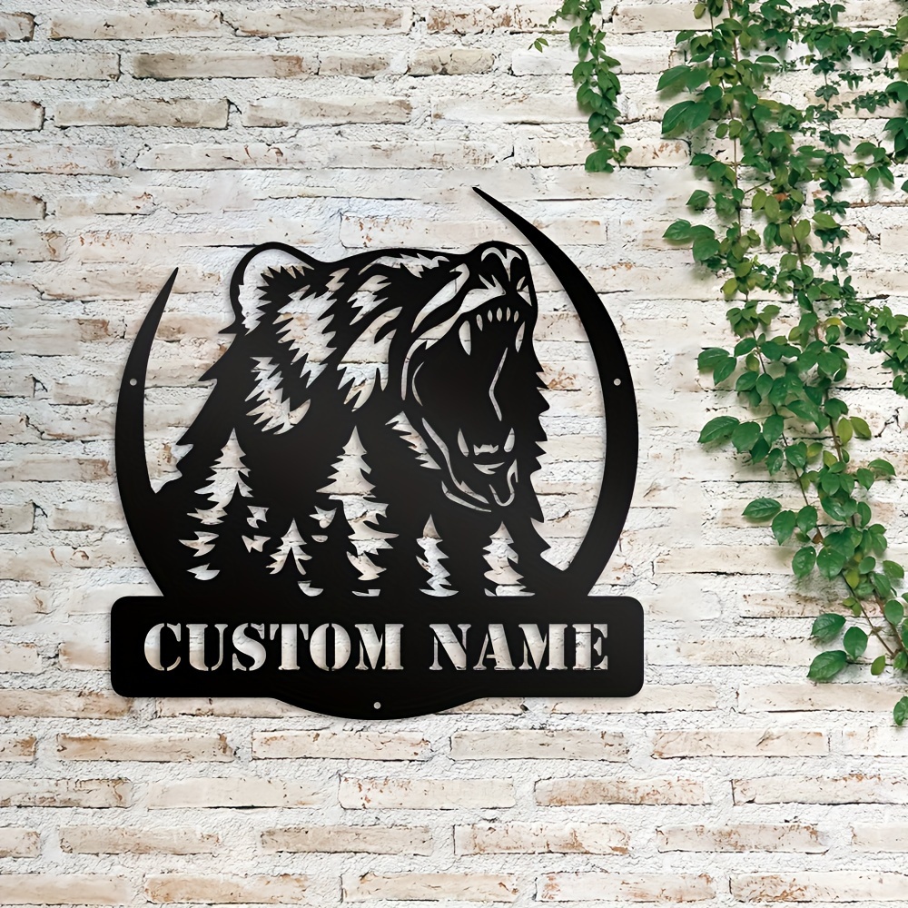 

Custom Grizzly Bear Metal Wall Art - Personalized Name Sign For Room Decor, Unique Iron Accent