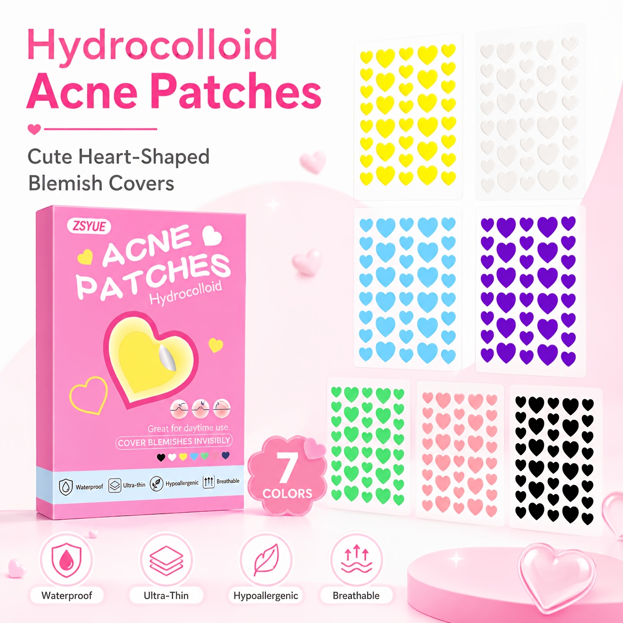 1260pcs Heart-Shaped Hydrocolloid Patches for Face Care