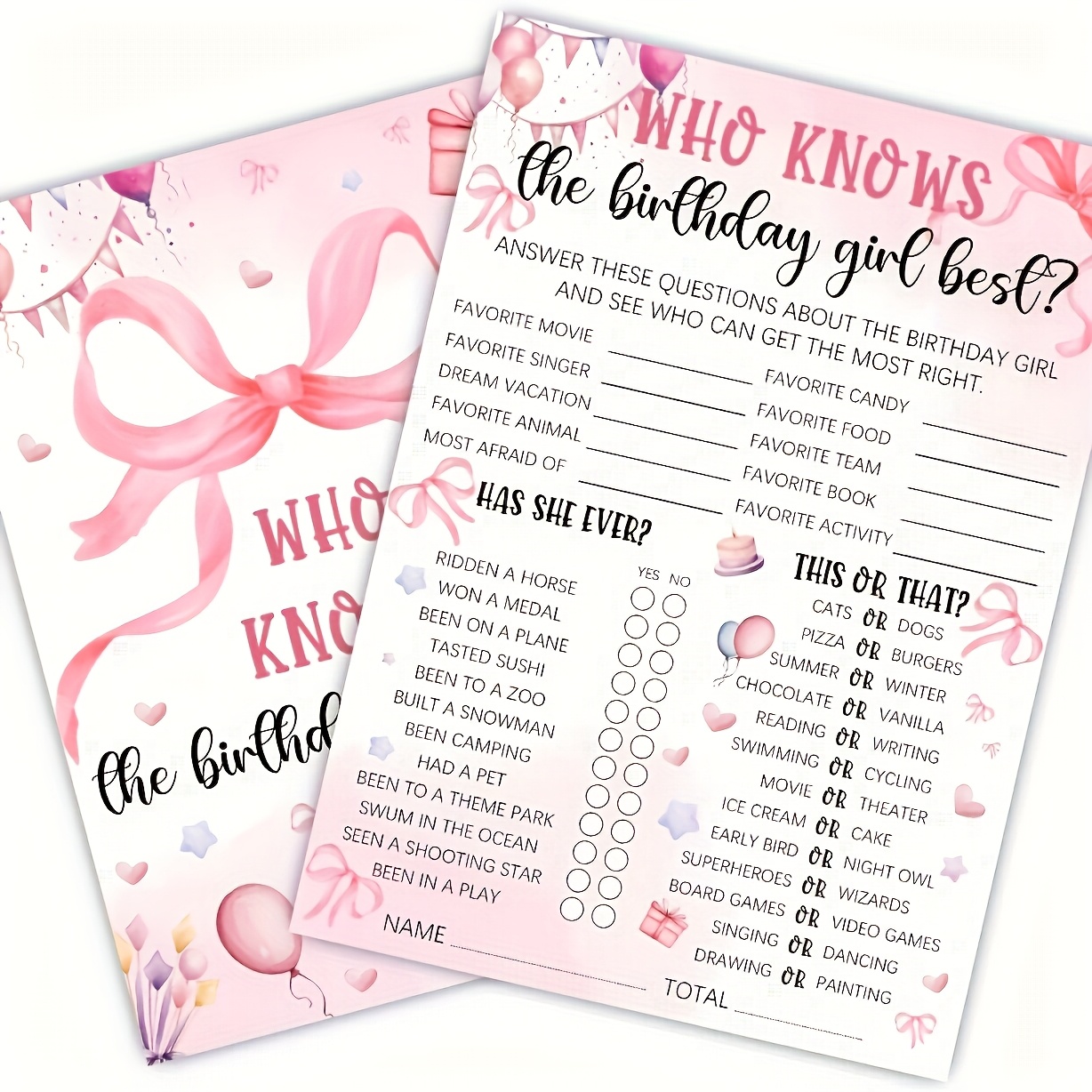 Image of 12pcs Girl Best Party Game Suitable For Birthdays, Halloween & Christmas - Pink Bow-themed Girls' Sleepover Games, Paper Role-play For Teen Parties