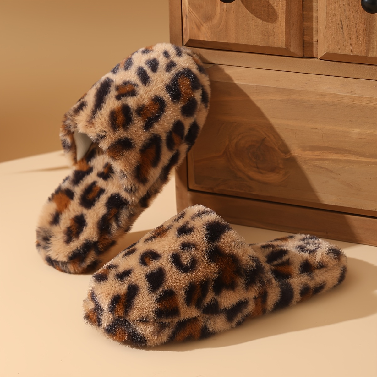 TEMU Home Soft Comfortable Leopard Print Plush Slippers Indoor Bedroom Soft-soled Slippers Suitable For And