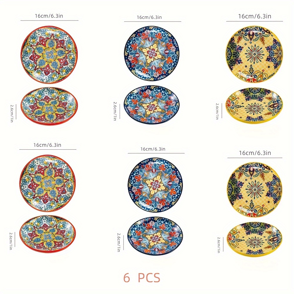 3/6pcs 6.3inch Ceramic Bohemian Style Serving Appetizer Plates, Fruit Plates Salad Plates, Hotel Bone Plates