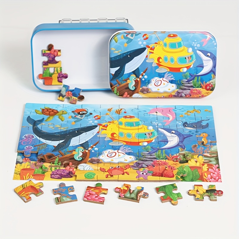Image of 60pcs Puzzle For Kids, Metal Box, Educational Puzzle Game For Girls And Boys, Interactive Playtime, , Colorful Puzzle Pieces, Brain Teaser, Young