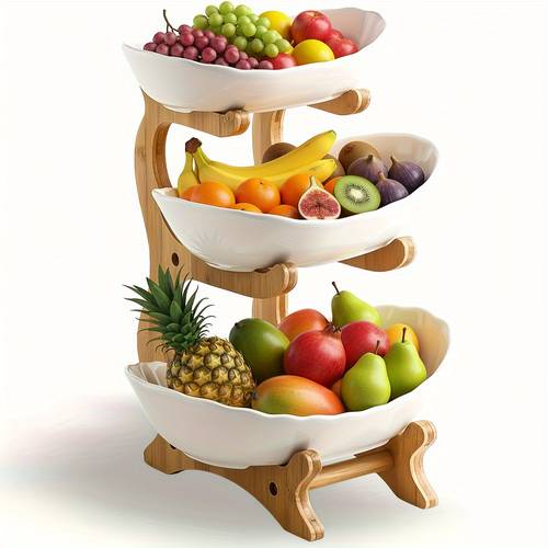 two three tier fruit basket white fruit bowl rack for kitchen countertop home fruit bowl set storage rack for fruit trays snacks nuts bread and candies