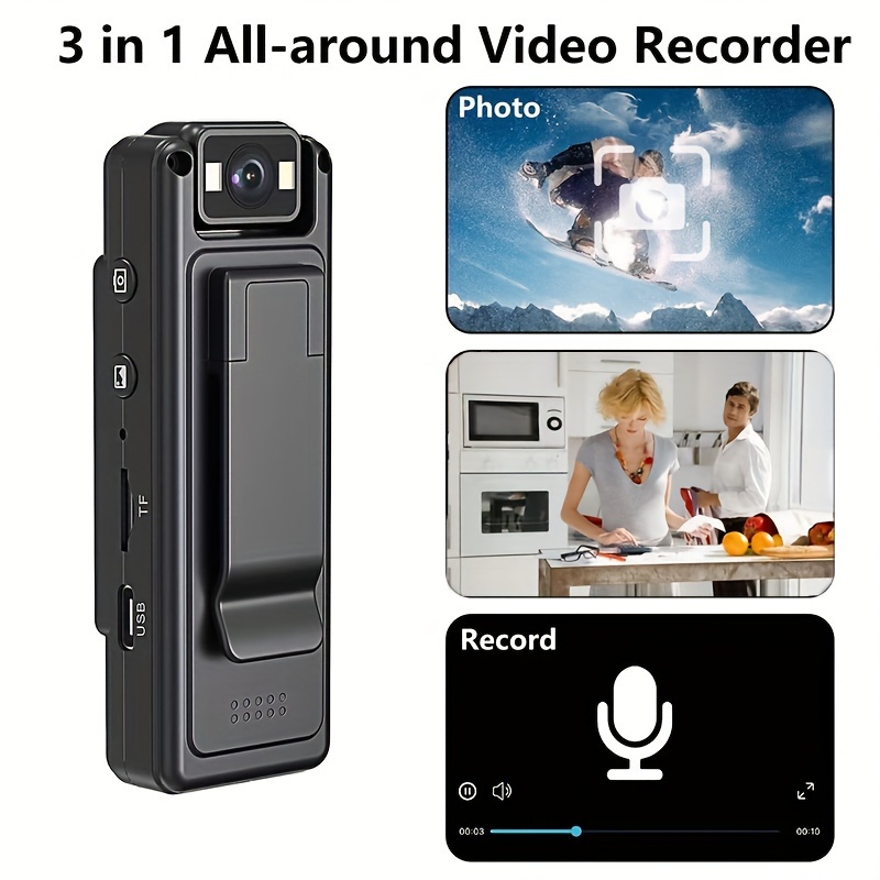 1080p full hd wearable action camera portable video recorder with 1200mah lithium polymer battery usb dual charging   one click audio video recording night   no sd card included details 4