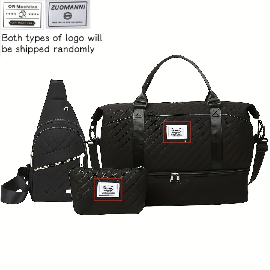 3pcs Travel Bag Fashion Set, Large Capacity Practical Hand Carry Luggage, Chest Bag And Handheld Small Makeup Bag, Practical And Wear-resistant Fabric, Suitable For And Fitness