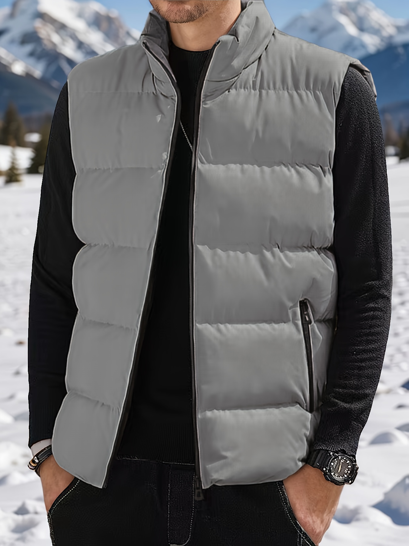 *'* Sleeveless Puffer Vest Warm Zipper Stand Collar Vest Outdoor  Lightweight Clothes for Winter And Fall
