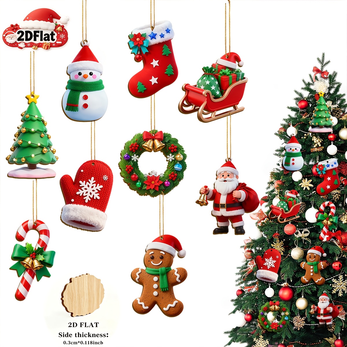 TEMU Adornos navideños de madera planos 2D, juego de 9, ideales para decorar árboles de Navidad, adornos de muñecos de nieve, decoraciones festivas