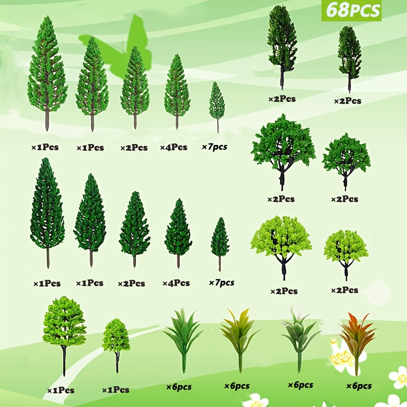 40/60/68 Model Trees, Mixed Model Trees Ranging From 1.3 To 4.3 Inches, Artificial Trees For Crafts, Architectural Models, And Landscape Scenery In