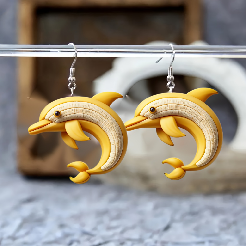 

Acrylic Dolphin Banana Earrings 1 Pair, Cartoon Ocean Fruit Theme, Creative Marine Animal Charm Dangle Earrings, Fashion Jewelry For Women, Ideal Gift For Sea Life Enthusiasts