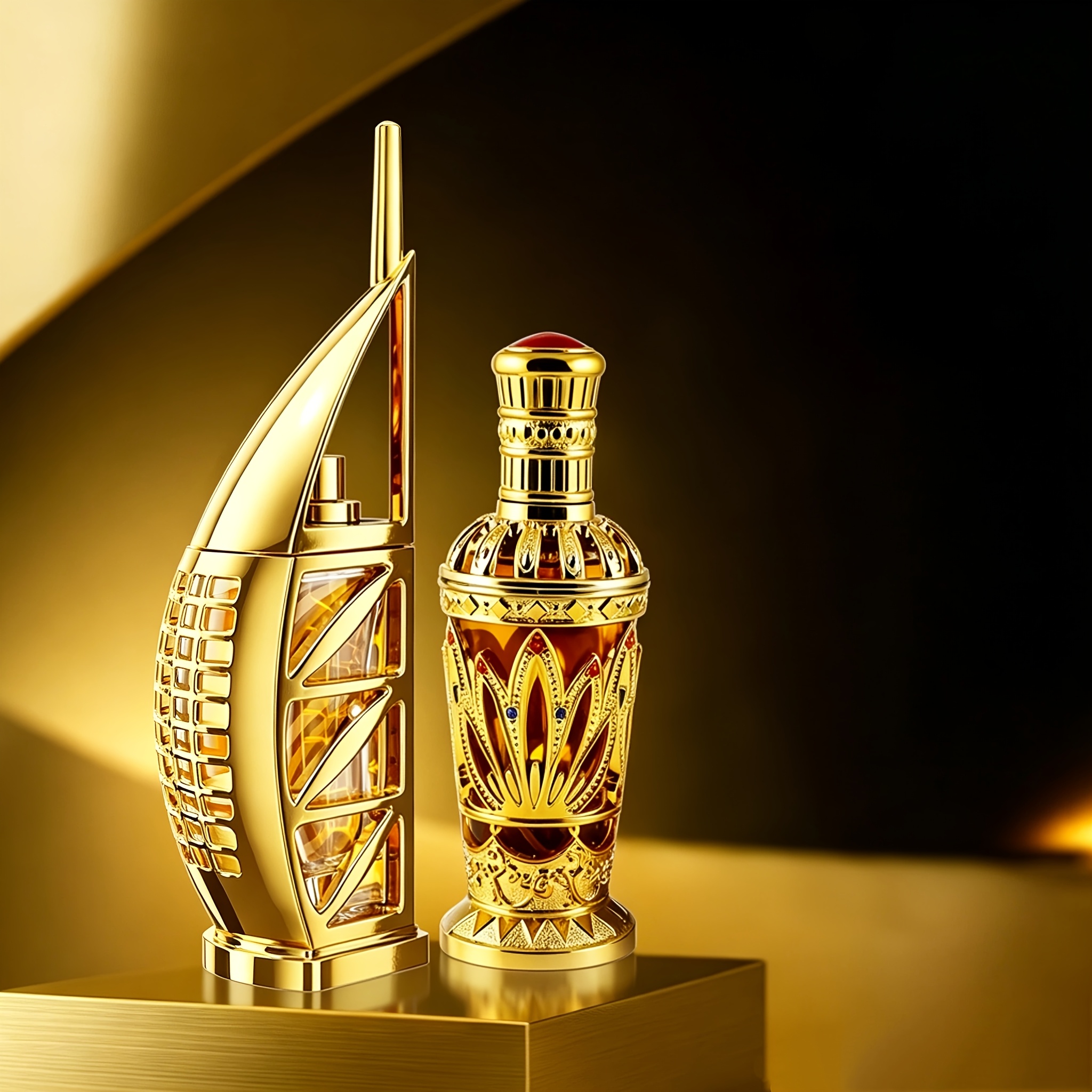 Image of 2pcs Dubai-style Men And Women Perfume. Al Arab And Gold-carved . Aquatic And Sandalwood Scents, Long-lasting. Ideal Gift For Christmas, Valentine's Day, And New Year