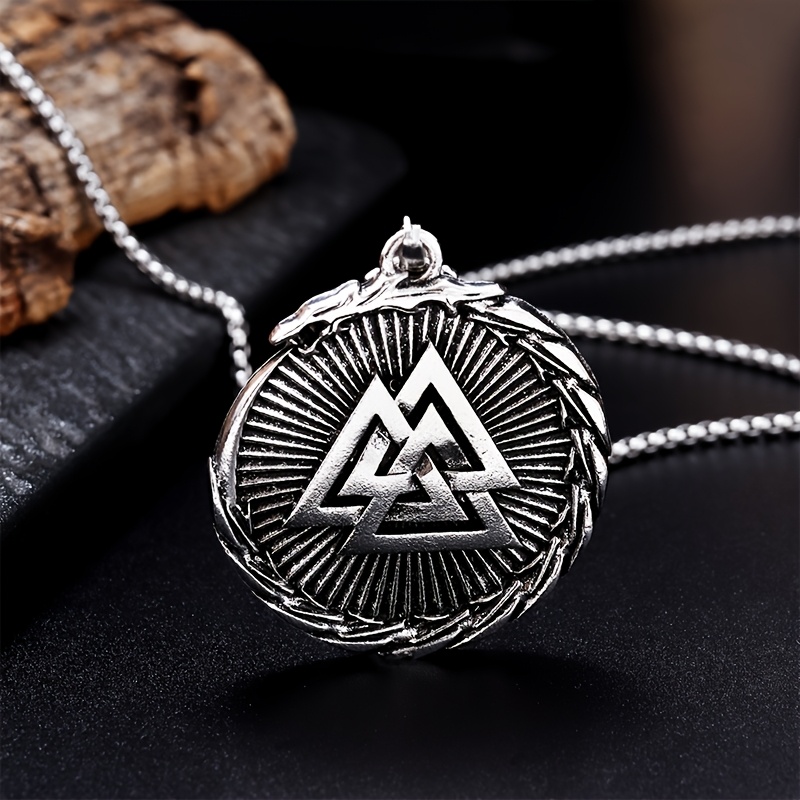 Nordic Viking Triangle Valknut Pendant Necklace, Vintage Style