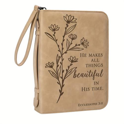 ren hui womens floral embossed bible cover with detachable wrist strap pu leather scripture case for use elegant inspirational quote