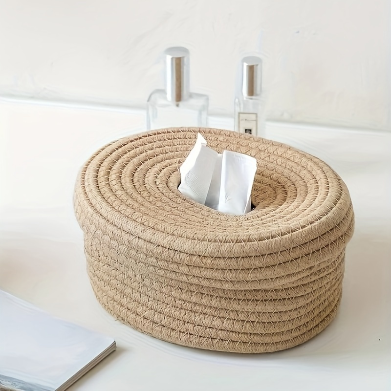 canvas rope tissue box dispenser and storage basket for napkins wet wipes masks elegant woven design suitable for bedroom living room dining office thanksgiving holiday decor 1 pack Product details 7