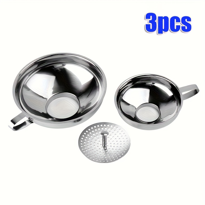 Image of 3pcs Canning Funnels For Filling Mason Jars With Strainer, Food Grade Stainless Steel Funnels For Kitchen Use, Metal Wide Mouth Funnel For Mason Jar