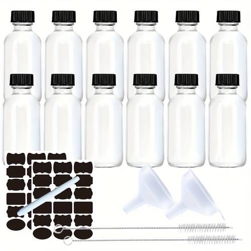 Travel-Friendly Mini Glass Bottles 2oz - Set of 6/9/12/15, Leakproof with Lids, Includes Funnel & Cleaning Brush, Perfect for Juice, Whiskey, Ginger Shots & More - Dishwasher Safe Glass Bottles With Lids Mini Bottles