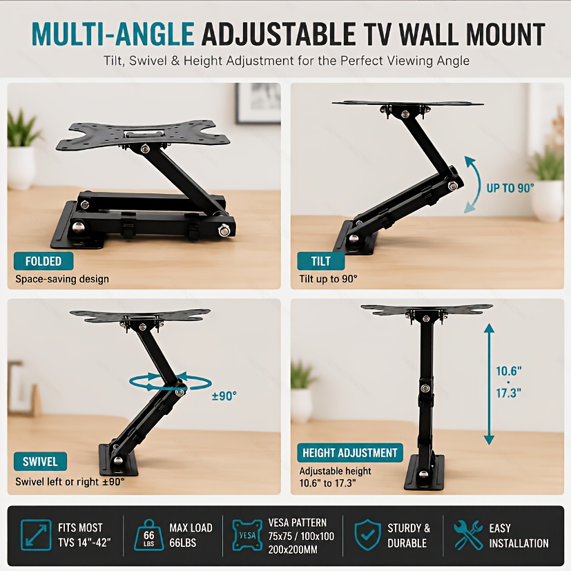 TEMU Universal Mobile Tv Wall Mount Bracket, Swivel And Tilt Bracket, Suitable For 22, 32, 36, 37, 40, 42, 46, 49, 50, 55-inch Tvs