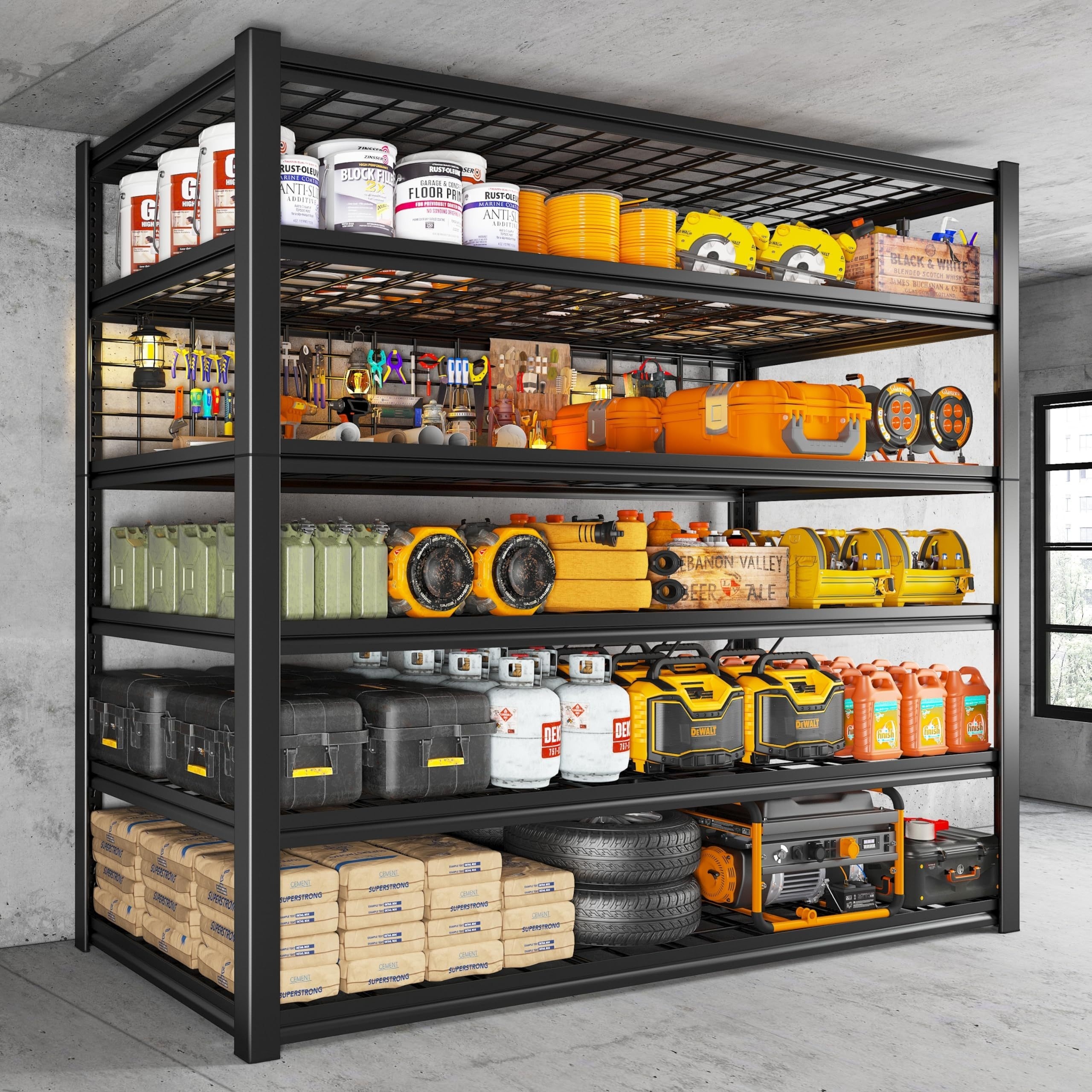 

84" H Garage Shelving, 6-tier Garage Storage Shelves Heavy Duty Shelving 3500lbs, 48" W Adjustable Garage Shelves Metal Shelving Storage Shelf Industrial Shelving 84" H X 48" W X 20" D