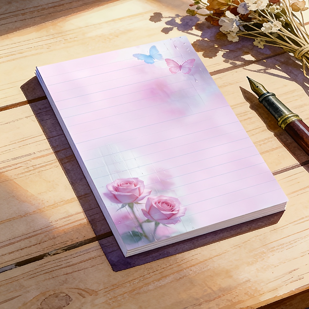 E-shop (50 Blatt) Schmetterling- Rosen-Taschennotizbuch, Schmetterlings-Farbverlauf-Notizblock, liniertes Schreibnotizbuch, kleiner Notizblock,