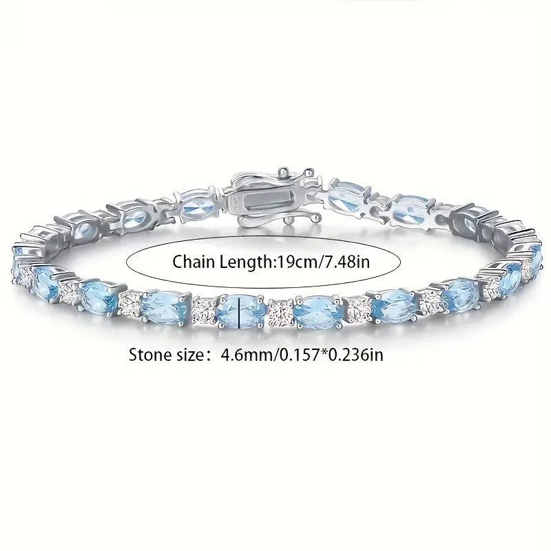 925 sterling silver high end sense simple delicate fashion elegant sterling silver aquamarine crystal bracelet prevent allergies anniversary birthday gifts gift packaging exquisitely Product details 3