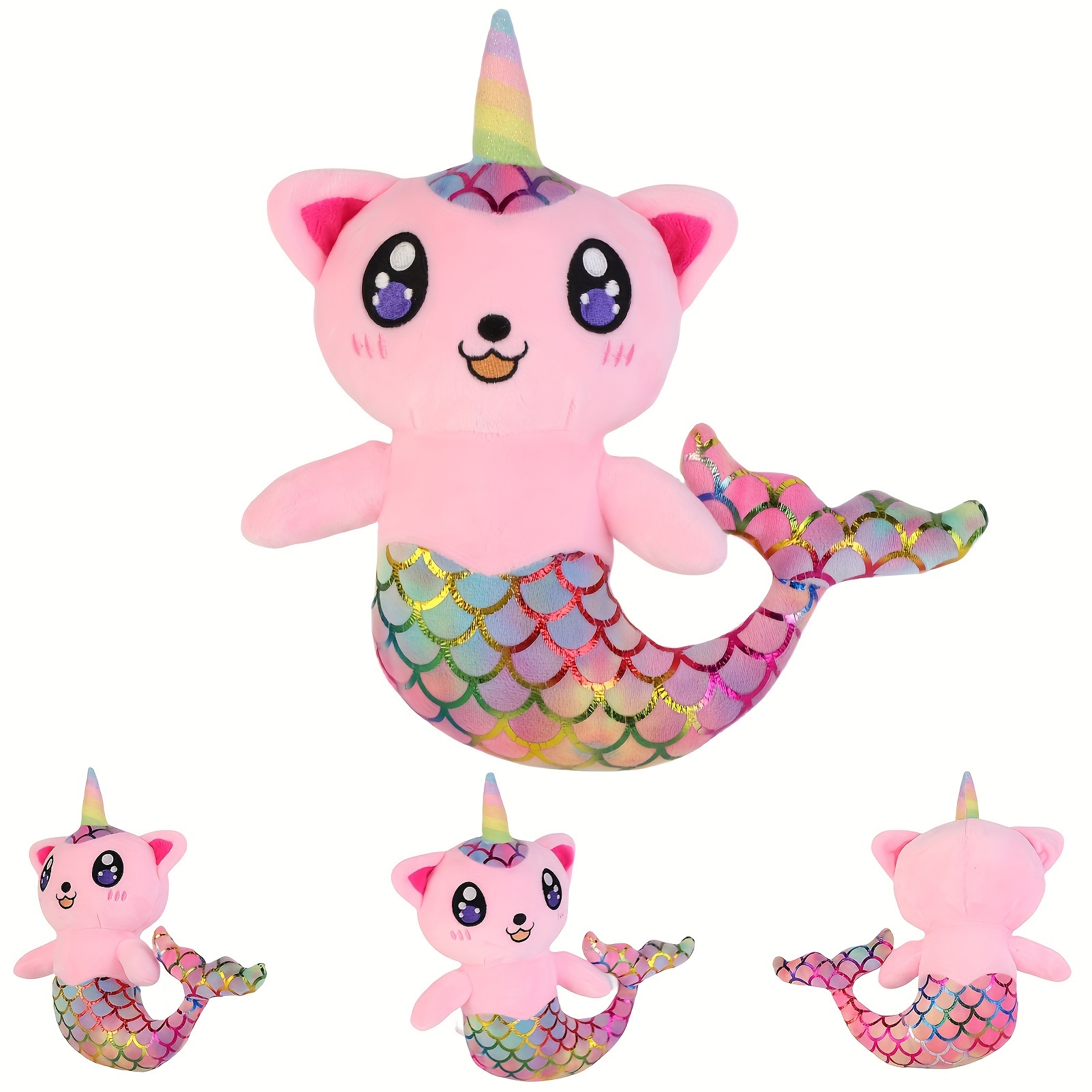 Image of 11.02in (28cm) Adorable Mermaid Cat Plush Toy - Soft Cartoon Animation Plush Toys For Girls, Home Decoration, Party Gift For Birthday, Christmas, Thanksgiving