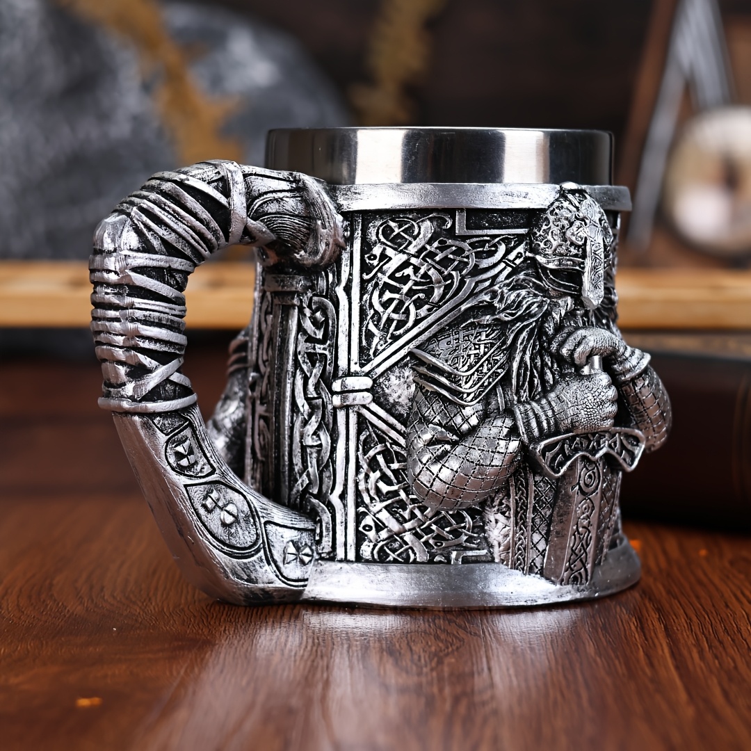 stainless steel beer mug 3d viking   design insulated coffee cup for cold drinks perfect christmas gift viking era wine glass powerful and domineering details 2