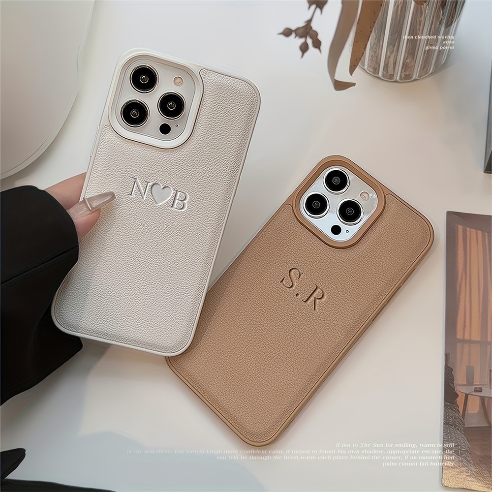 

Personalized Phone Case For 15 14 11 Customized Name Diy Engraved 3d Letters Luxury Leather Cover For Iphone 15 16 Plus