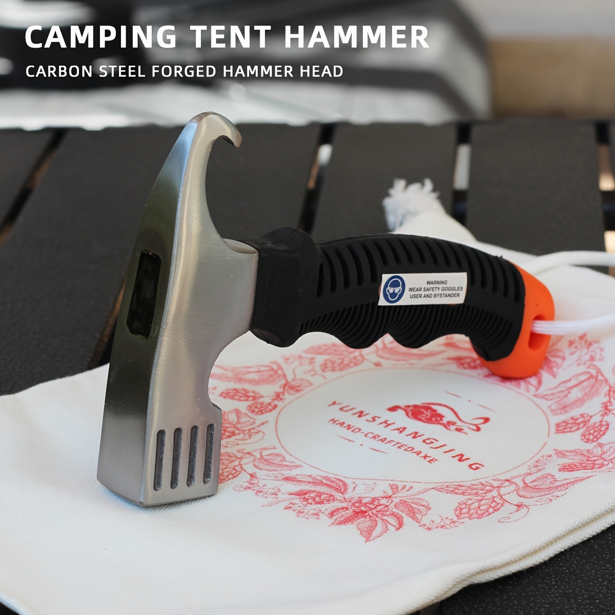 Večnamensko mini kamping kladivo z izvijačem za žeblje, kladivo za šotorske količke, odebeljena jeklena glava, nedrseč ročaj, primerno za