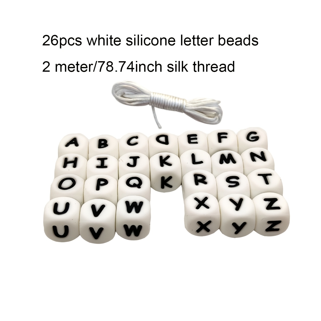 26pcs A-z Silicone Letter Beads 1pc Thread For Making Beaded Name Bracelets, Necklaces, And Other Craft Additions