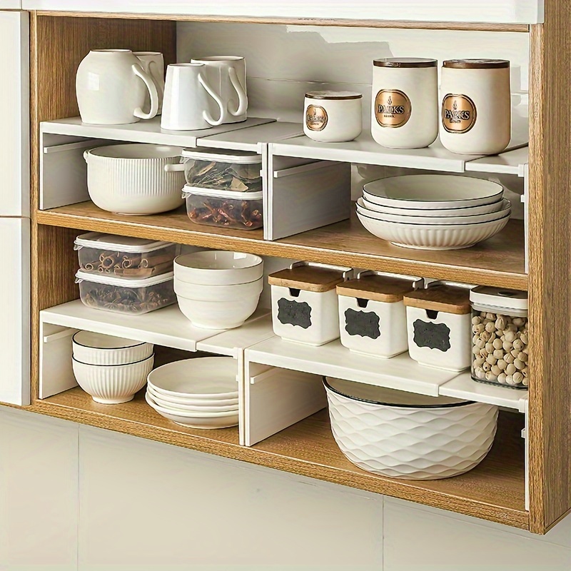 2 tier space saving abs storage rack for kitchen cabinets no drilling needed     for dishes bowls and containers     kitchen organizers and storage shelves 0