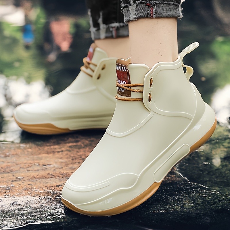 unisex high quality rain boots   non slip shoes with cushioned eva insole lightweight pvc construction low cut footwell for men women ideal for commuting gardening construction travel black with red accents easy   high quality boots construction footwear sleek footwear fabric lined interior 7