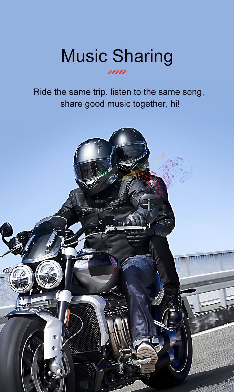 2 piezas Casco de Motocicleta Q58 Auricular sin varillas con Iluminación LED, Estéreo y Asistente de Voz FM Radio, Interfono de 500m