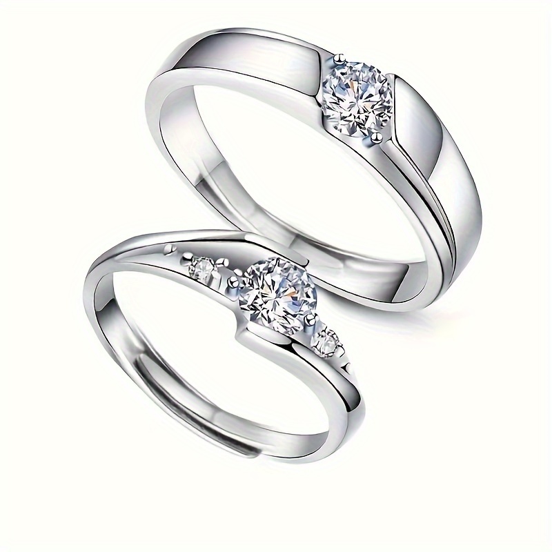 

A Pair Of 0.5 Carat Couple's Open End Ring, Couple's Matching Rings Promise Couple's Ring Set Woman Man Sterling Silver Engagement Wedding Open End Ring Set