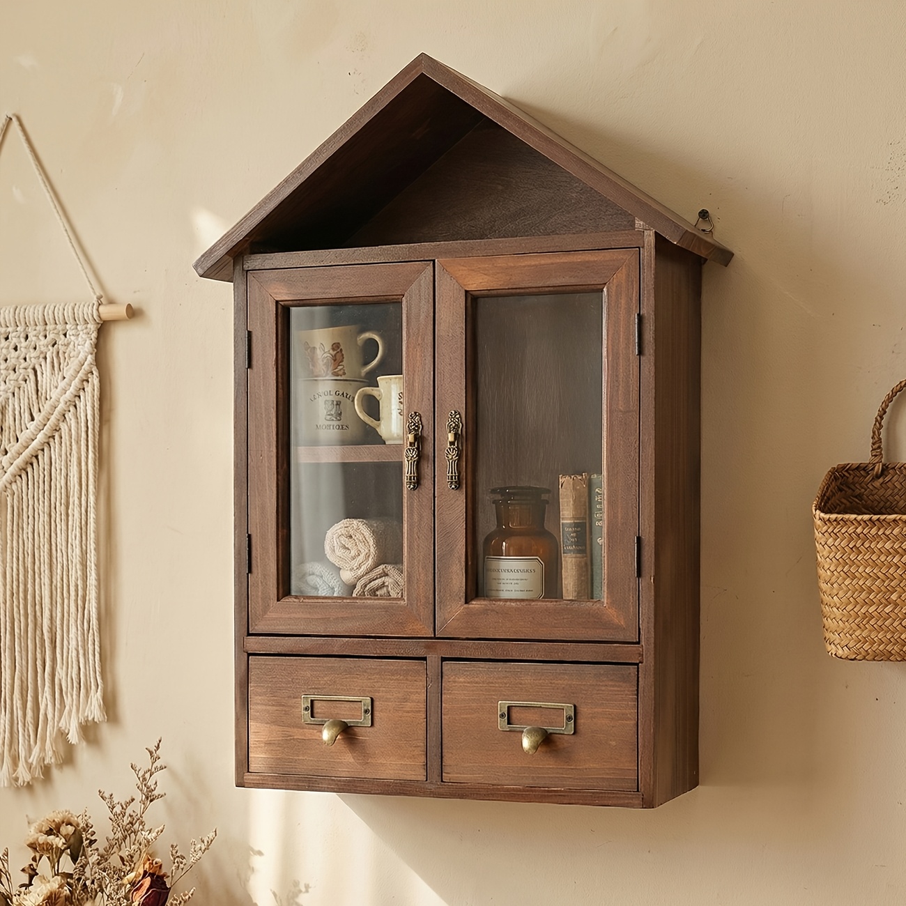 Solid Wood Wall-Mounted Storage Rack with Drawers
