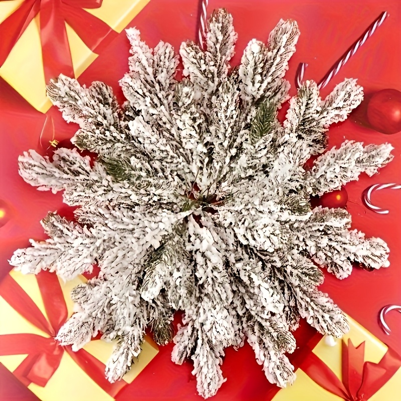 24pcs Snow Artificial Artificial Pine Needle, Branch, Branch Artificial Frost Pine Picking Green Leaf Stem Christmas Pine Picking Winter Fir Pine Spray