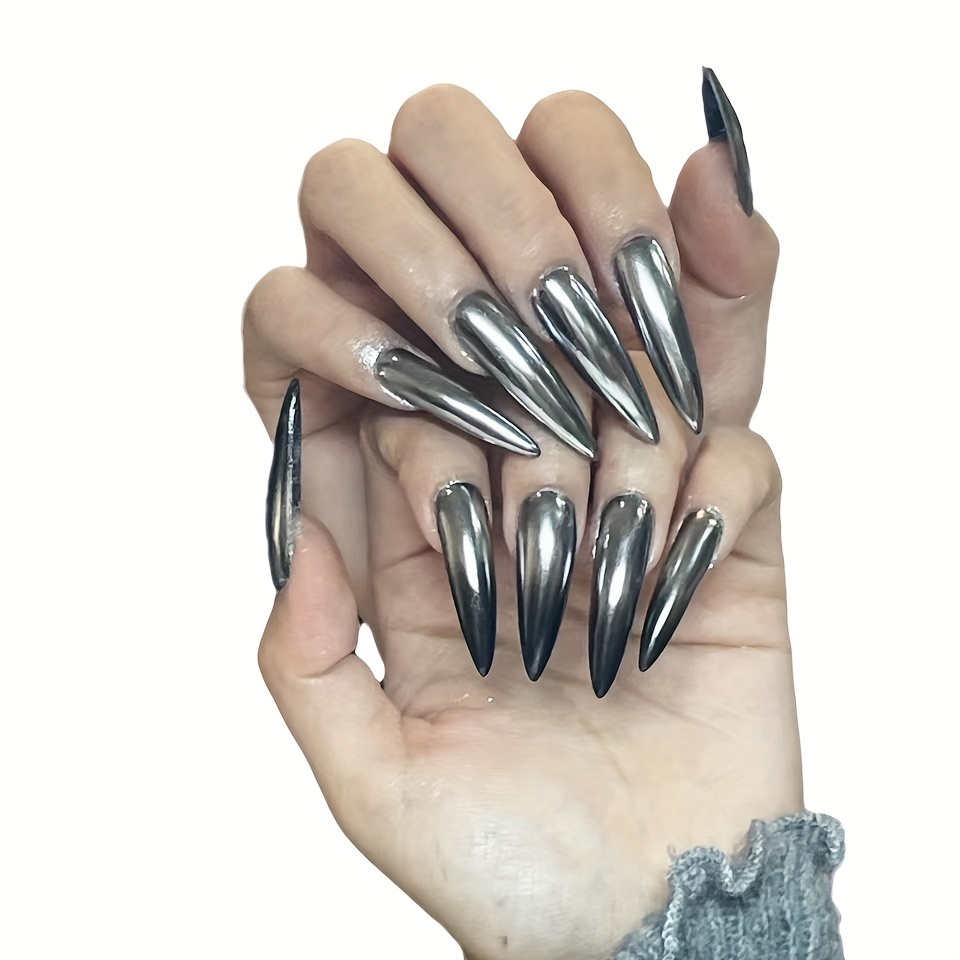 

24-piece Set, Metallic Mirror Finish False Nails, Punk Long Stiletto Wearable Nail Tips, Daily Fashion & Commute Essential, Perfect Gift For Women On Special Occasions