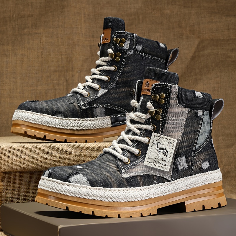 

Men's Summer High-top Boots, Denim Trend, Casual Platform Cargo Boots, Men's Boots