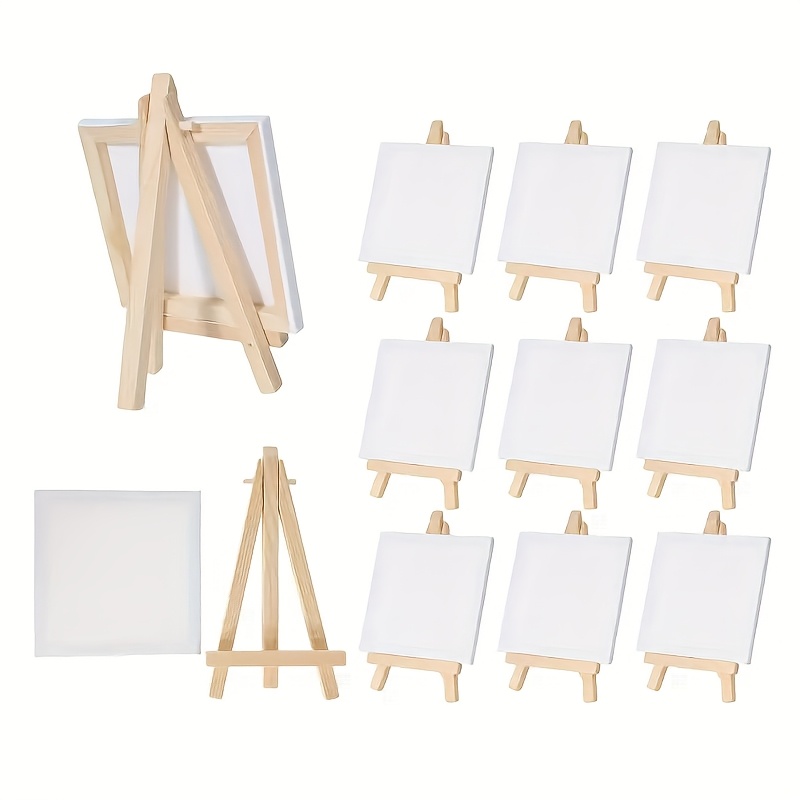 12pcs mini canvas and easel set 4 x 4 canvas panels with 3 1 x 5 9 easels suitable for kids painting oil painting and diy graffiti