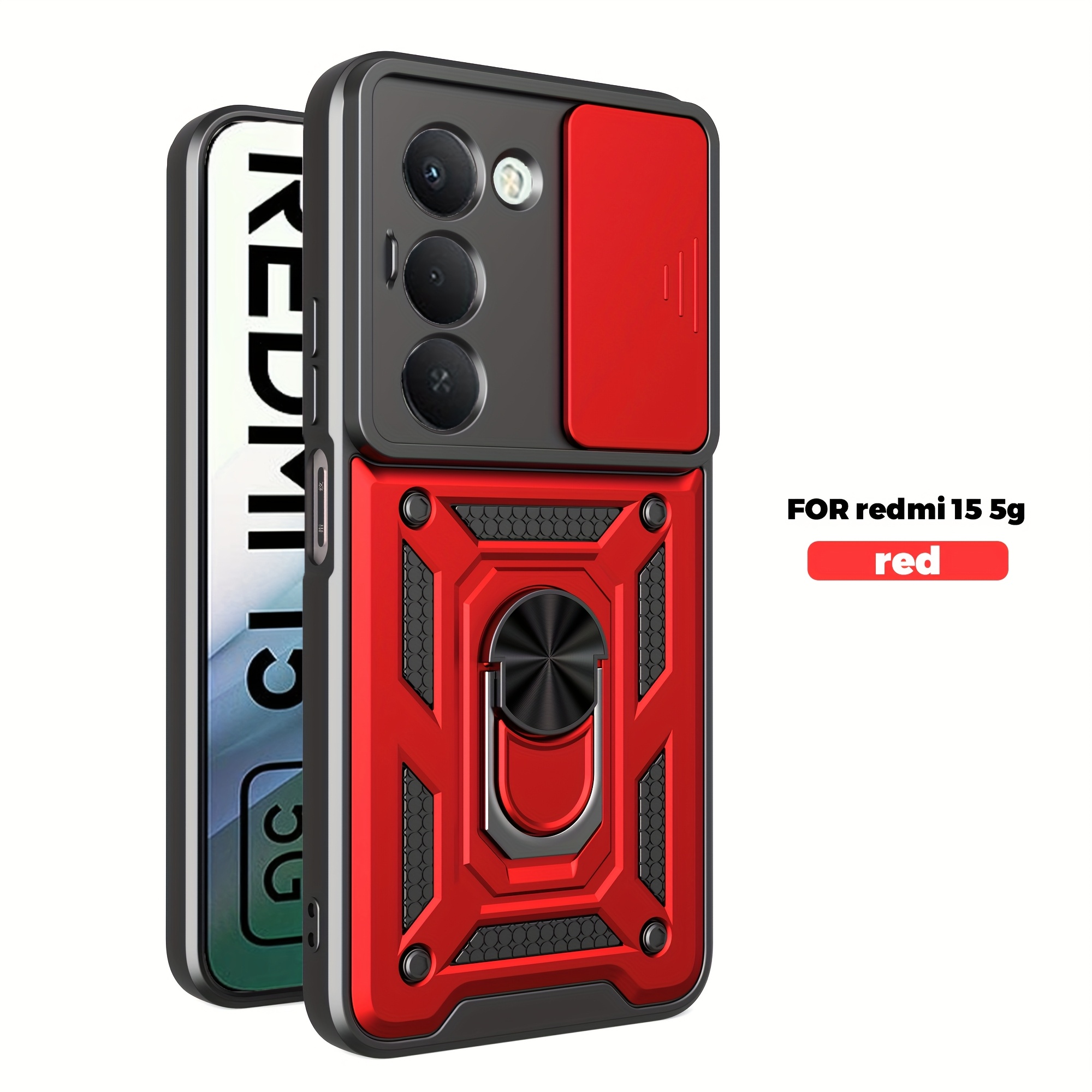 TEMU Coque de téléphone - pour Redmi 15 4G/5G (Longueur 169 mm), avec couvercle de lentille d'appareil photo coulissant, support magnétique rotatif à