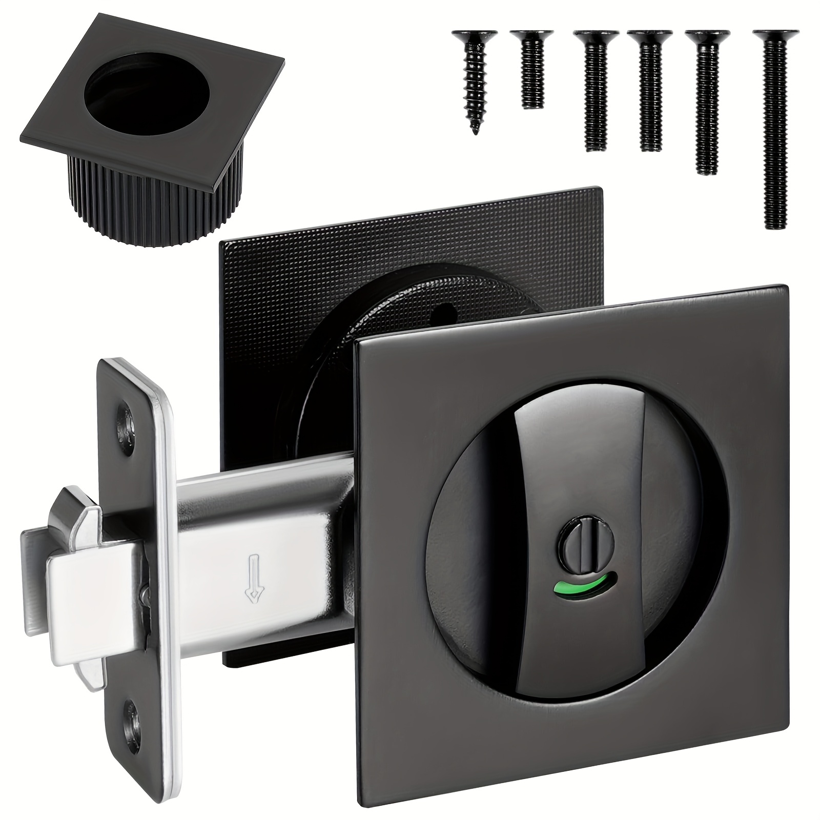 TEMU Serrure de porte coulissante noire avec poignée de bord, quincaillerie de porte coulissante carrée, loquet de porte coulissante à rouge-verte