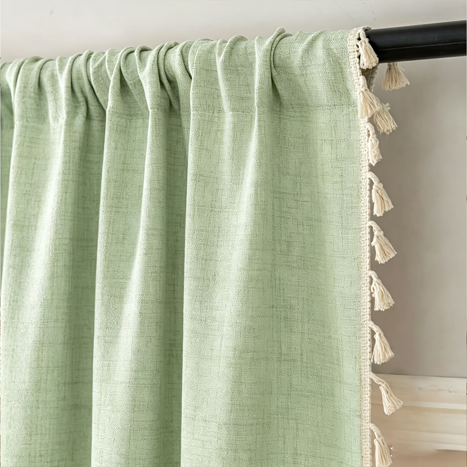 TEMU 1pc American Tassel Curtain, Double-sided Linen Texture, Versatile Gauze Curtain, Thickened Fabric, Suitable For Living Room, Bedroom Windows,