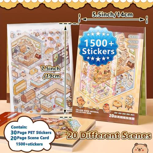 producto 1500 materiales pequeños para juguetes en : un libro de pegatinas de 3d, 20 tarjetas de y 30 tipos de materiales. pegatinas de paisajes, pegatinas de y pegatinas educativas para álbumes de recortes para niños.