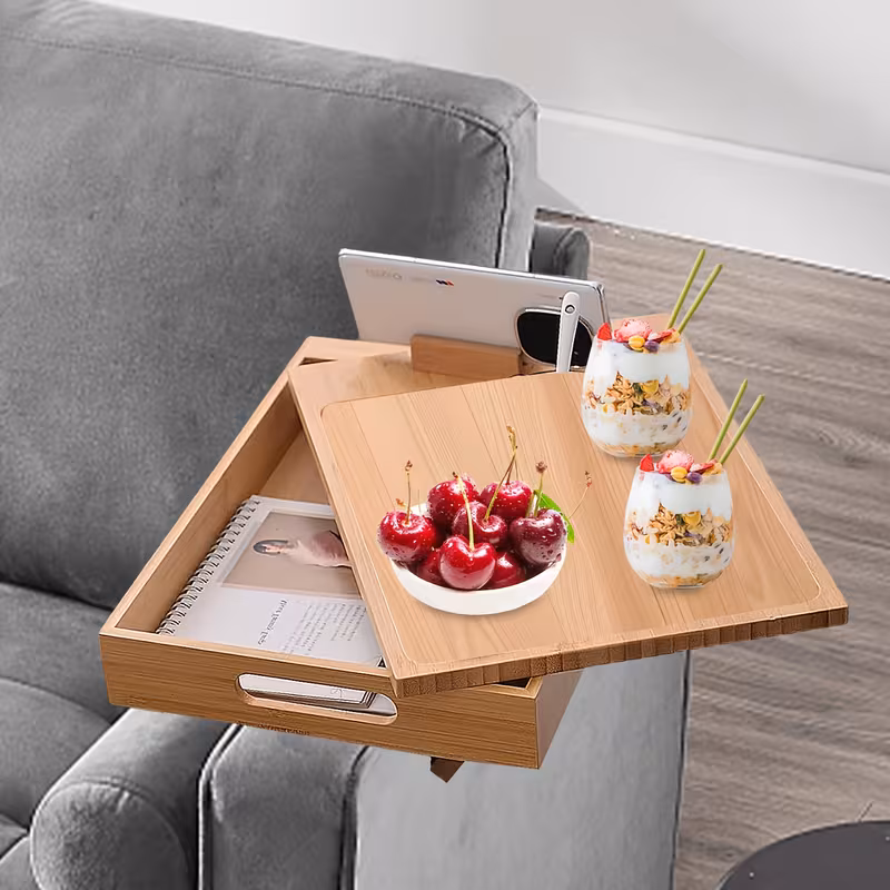 bandeja de braço de sofá com caixa de armazenamento, - , mesa de braço de sofá com giratório e suporte para celular, mesa de braço ajustável para sofás largos, bandejas para tv, bandeja de braço para jantar, - para sofá detalhes 0
