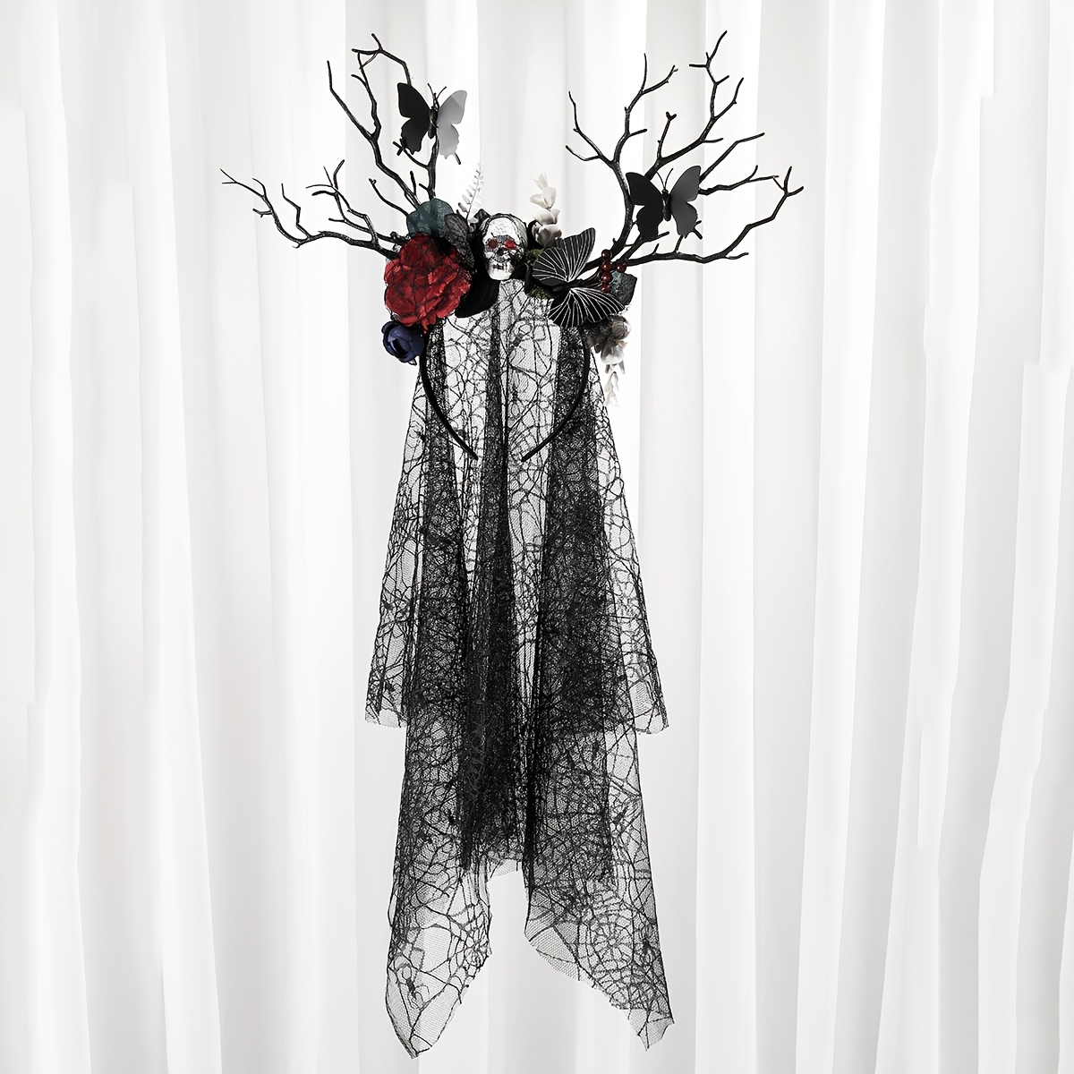 TEMU 1pc Branch Artificial Flower Headband, Gothic Retro Nihilistic Niche Style, Suitable For Halloween Parties, Dark Bridal Photoshoots, Cosplay,
