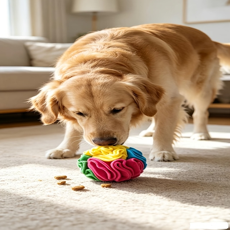 TEMU 1pc Anxiety Dog Toy For Small Breeds - Mat Ball With Floral Fabric Sensory Chew, Mental Stimulation Relax For Puppies, Calming Sniffing Game For