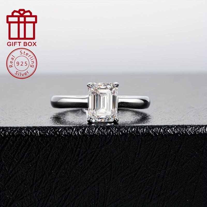 elegant 2ct emerald cut moissanite engagement ring 925 sterling silvery perfect gift for her details 9