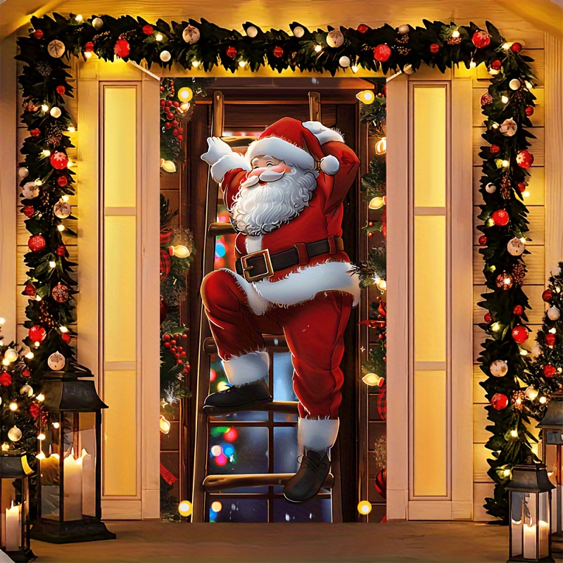 

Santa Claus Door Banner - 35x70 Inch Polyester Christmas Decoration, Festive Holiday Wall Hanging, No Power Needed