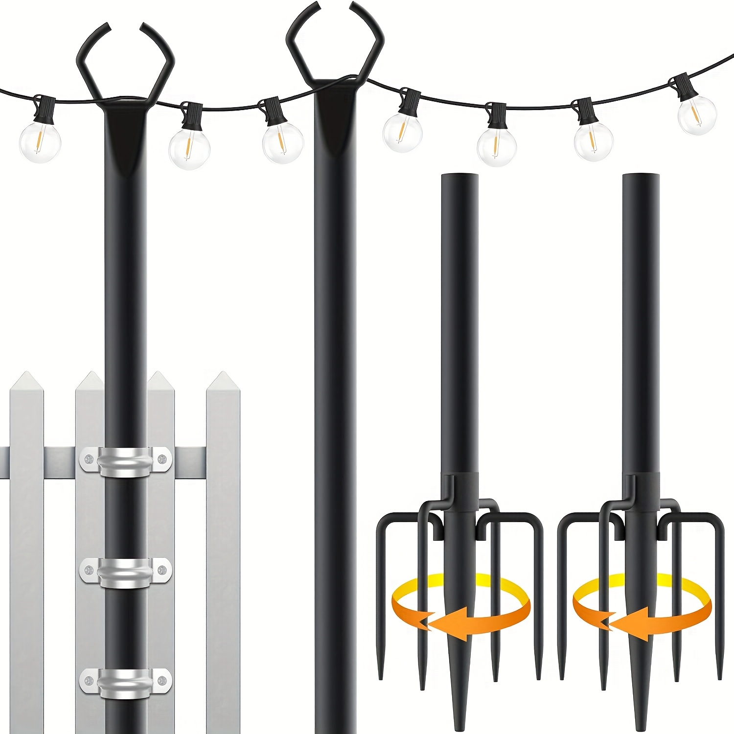 TEMU 2 Pack String Light Poles, 10 Ft Light Poles For Outside String Lights, Outdoor Lights Pole With Fork, Metal Poles Stand For Patio Deck Backyard