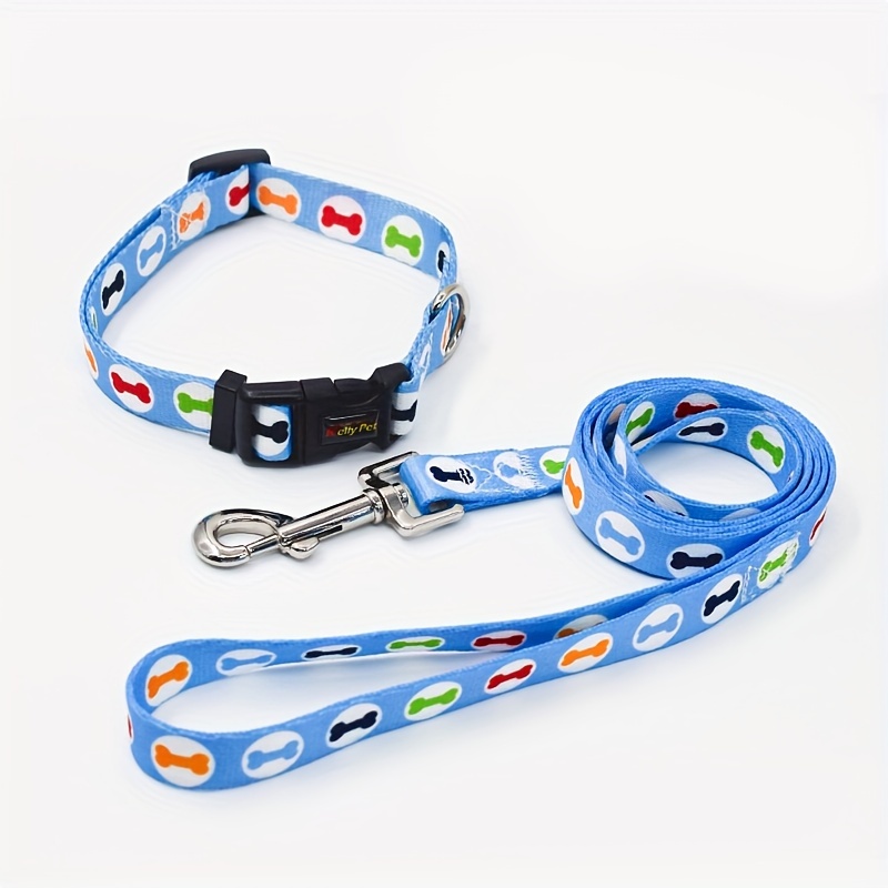 Collar and Leash Set for Small Dogs, Printed Design