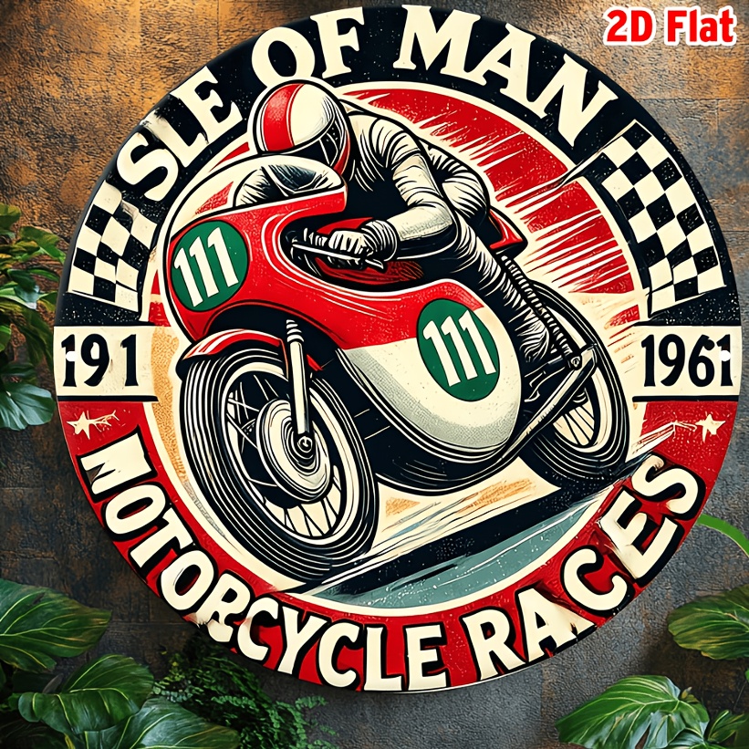 TEMU 2d Flat, 2d Flat 1pc Decor For Man Motorcycle Races Vintage Metal Sign, 19.99x19.99cm, Aluminum Plate, Dynamic Racer Design, Festive Wall Decor