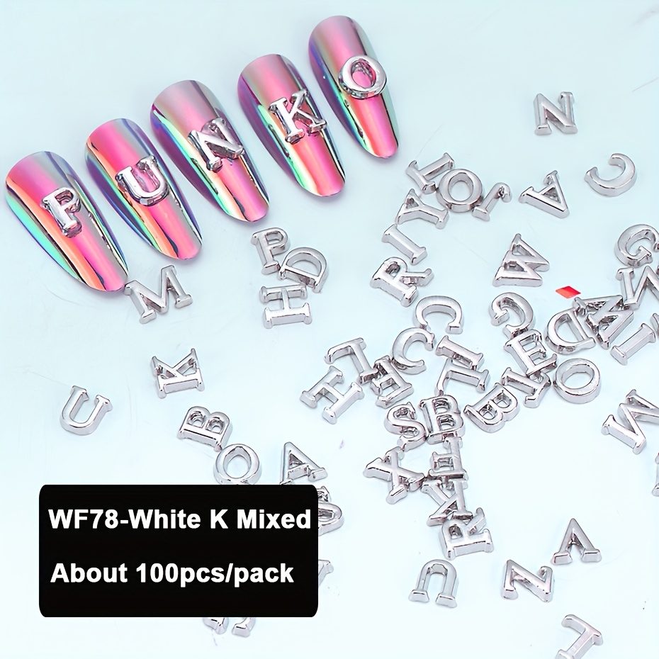 TEMU 100pcs Luxury Alloy 3d Mixed Letter Nail Art Charms, Unscented Alphabet Nail Decoration Jewelry For Diy Manicure Accessories, Nail Charms